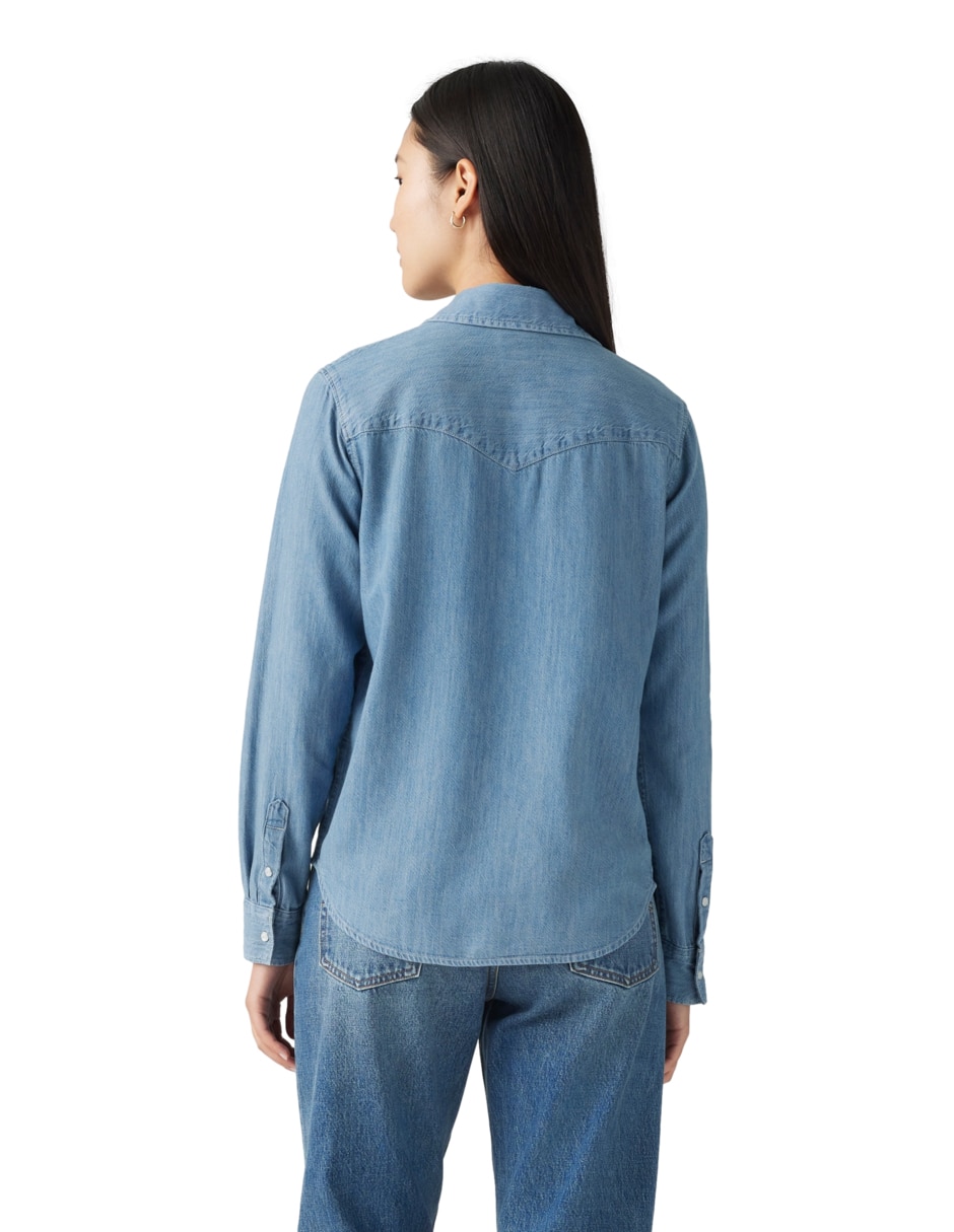 Blusa cuello redondo medio manga larga de algodón 4