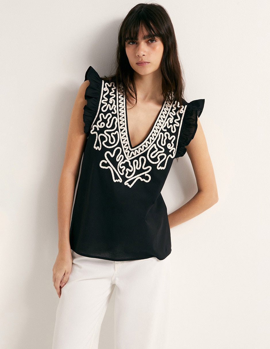 Blusa Sfera cuello V manga corta