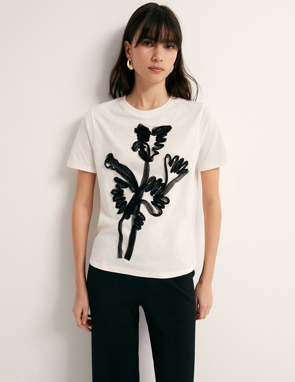Camiseta cuello redondo manga corta de algodón Camiseta cuello redondo manga corta de algodón